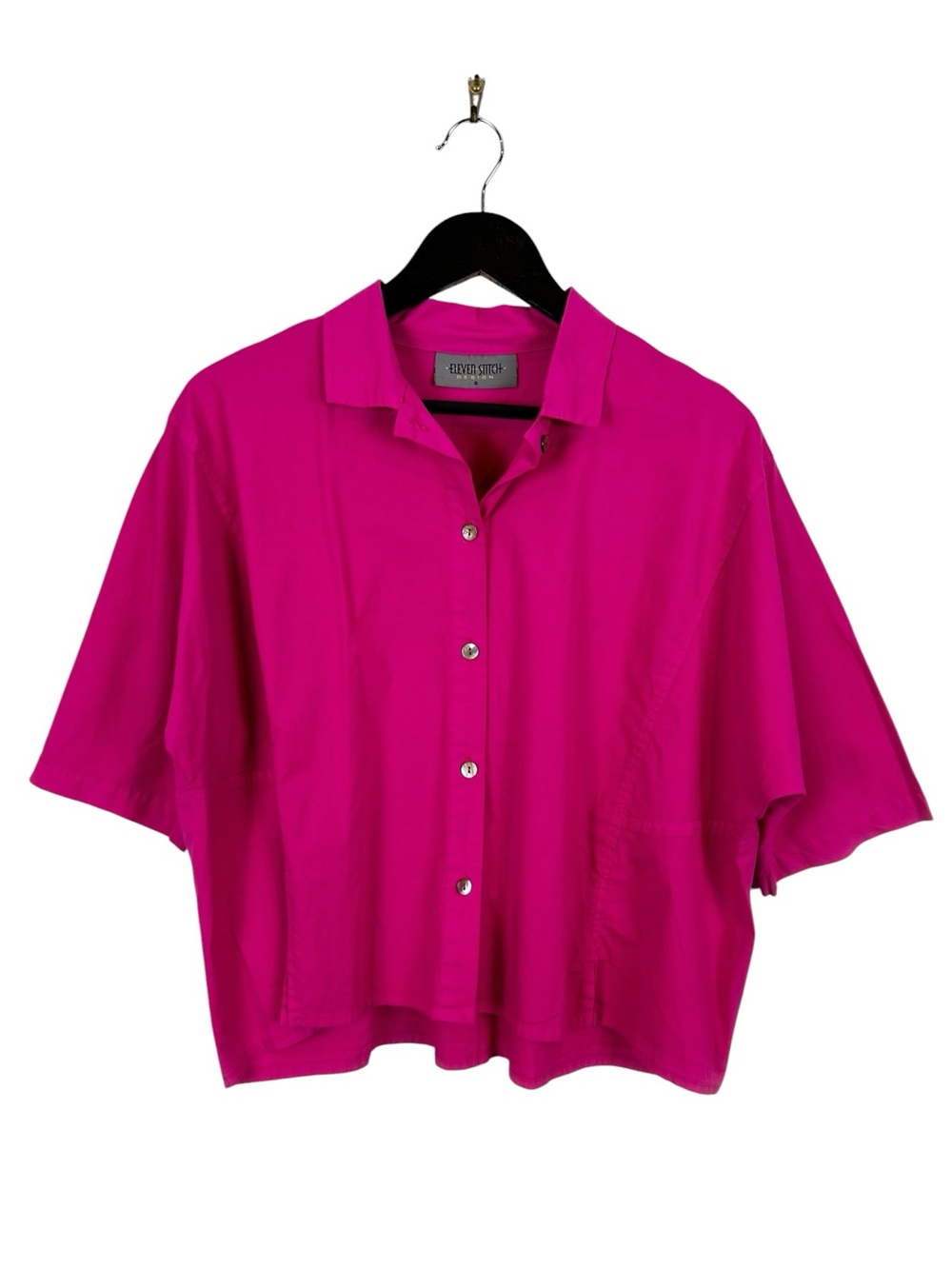 Eleven Stitch Design Pink Boxy Button Front Blouse Women's Size Small